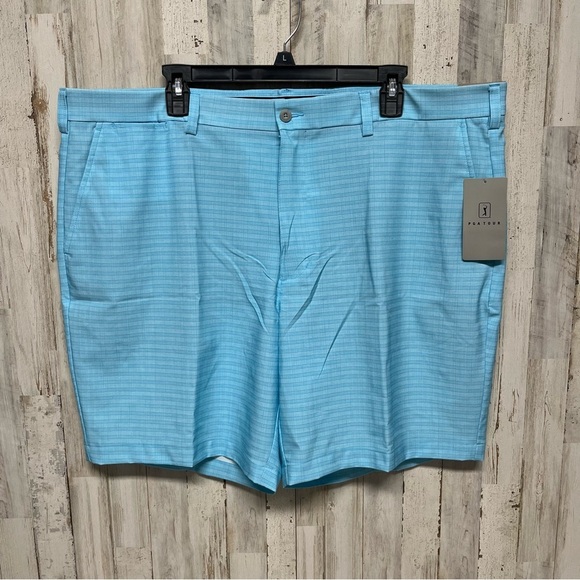 PGA TOUR Golf Shorts Men’s 42 Light Blue Chino Flat Front Performance 8” NWT - Picture 2 of 5